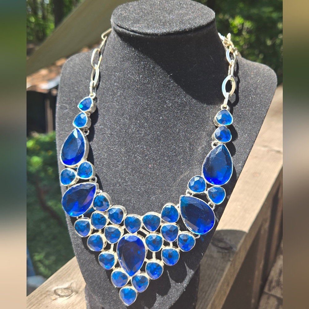 HOST PICK 🎉🎊 Sapphire & Topaz Sterling Statement Bib Necklace - Picture 3 of 11